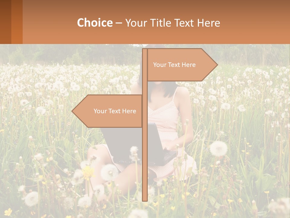 A Woman Sitting In A Field With A Laptop PowerPoint Template