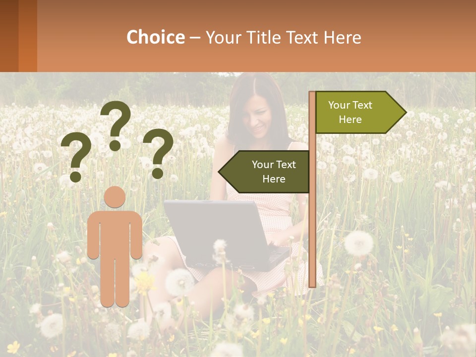 A Woman Sitting In A Field With A Laptop PowerPoint Template