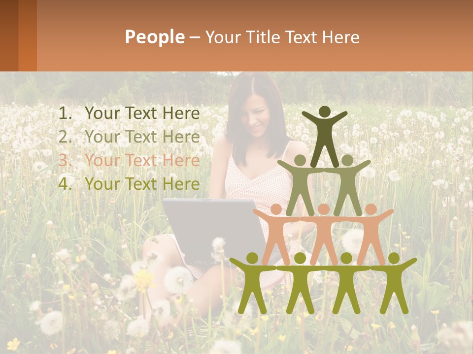 A Woman Sitting In A Field With A Laptop PowerPoint Template