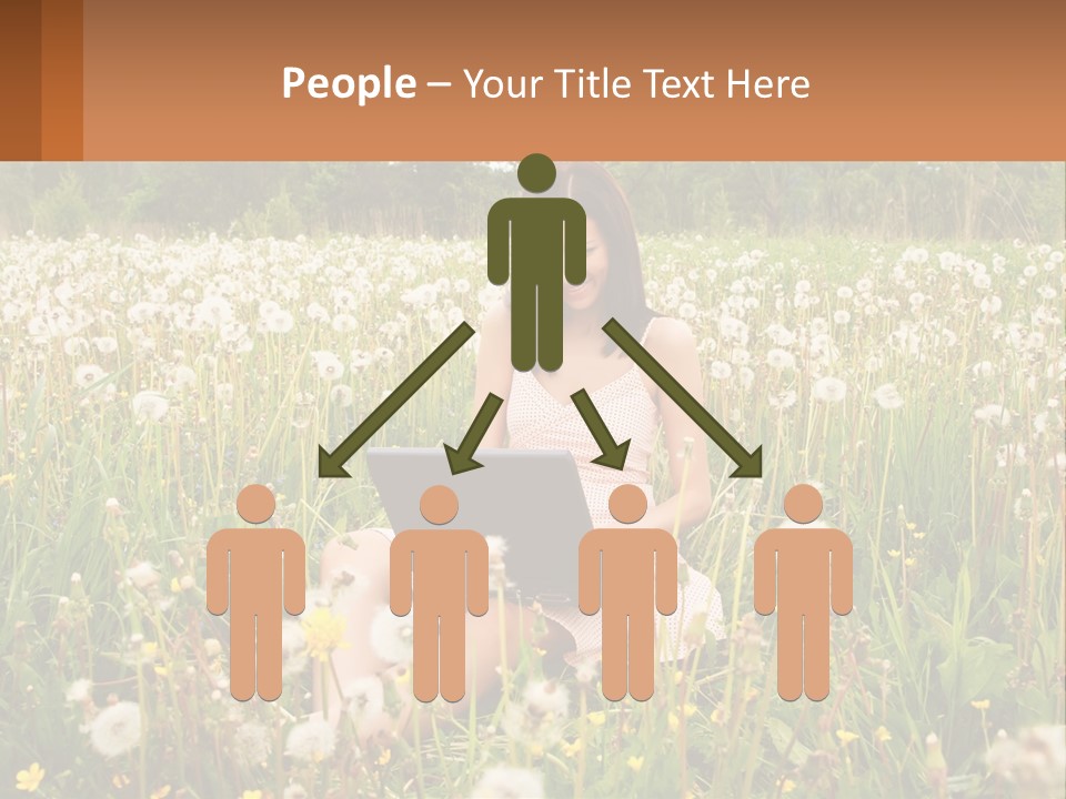 A Woman Sitting In A Field With A Laptop PowerPoint Template