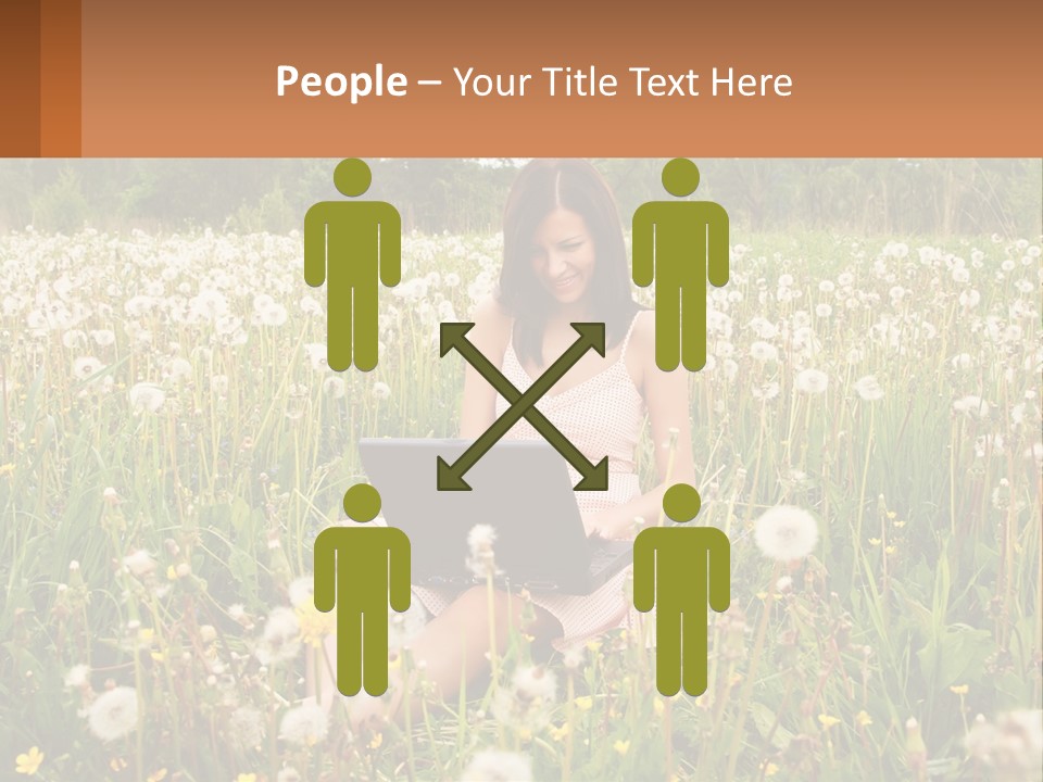 A Woman Sitting In A Field With A Laptop PowerPoint Template