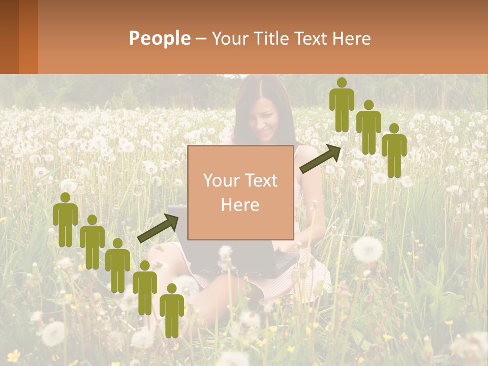 A Woman Sitting In A Field With A Laptop PowerPoint Template