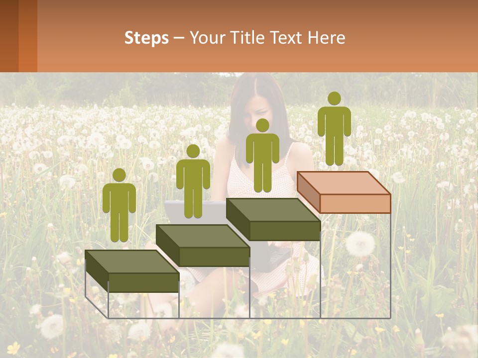 A Woman Sitting In A Field With A Laptop PowerPoint Template