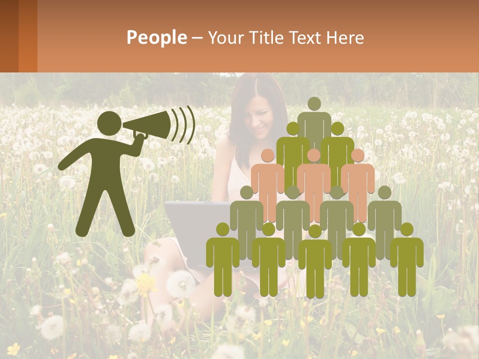A Woman Sitting In A Field With A Laptop PowerPoint Template
