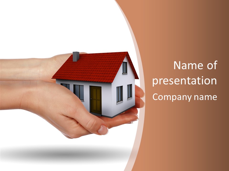 A Person Holding A Small House In Their Hand PowerPoint Template