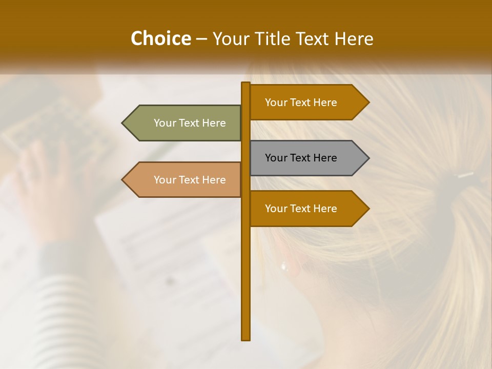 A Woman Sitting At A Desk With A Calculator PowerPoint Template
