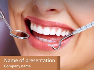 A Woman Smiling With A Toothbrush In Her Mouth PowerPoint Template