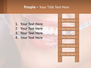 A Woman Smiling With A Toothbrush In Her Mouth PowerPoint Template