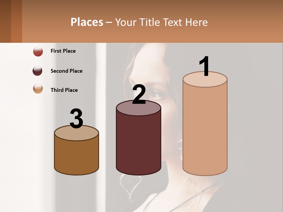 A Woman Looking Out A Window With A Brown Background PowerPoint Template