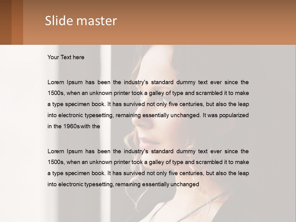 A Woman Looking Out A Window With A Brown Background PowerPoint Template