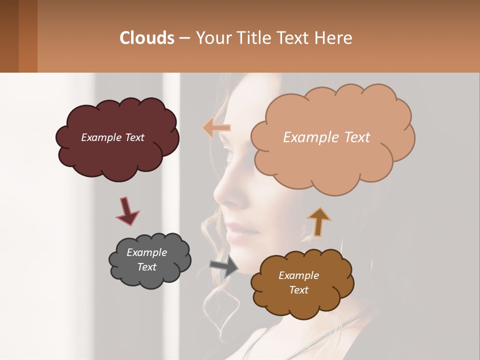 A Woman Looking Out A Window With A Brown Background PowerPoint Template