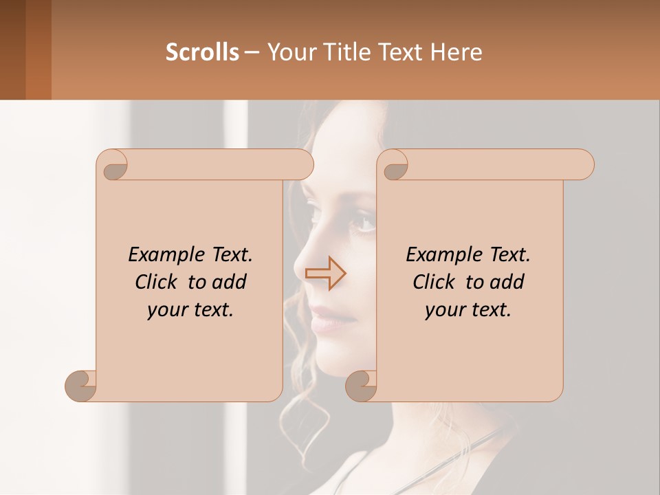 A Woman Looking Out A Window With A Brown Background PowerPoint Template