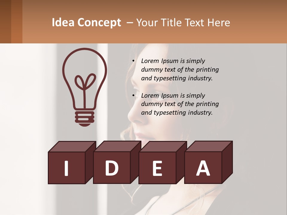 A Woman Looking Out A Window With A Brown Background PowerPoint Template