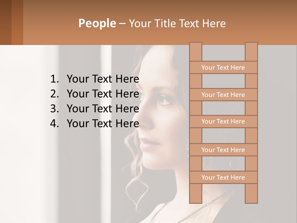 A Woman Looking Out A Window With A Brown Background PowerPoint Template