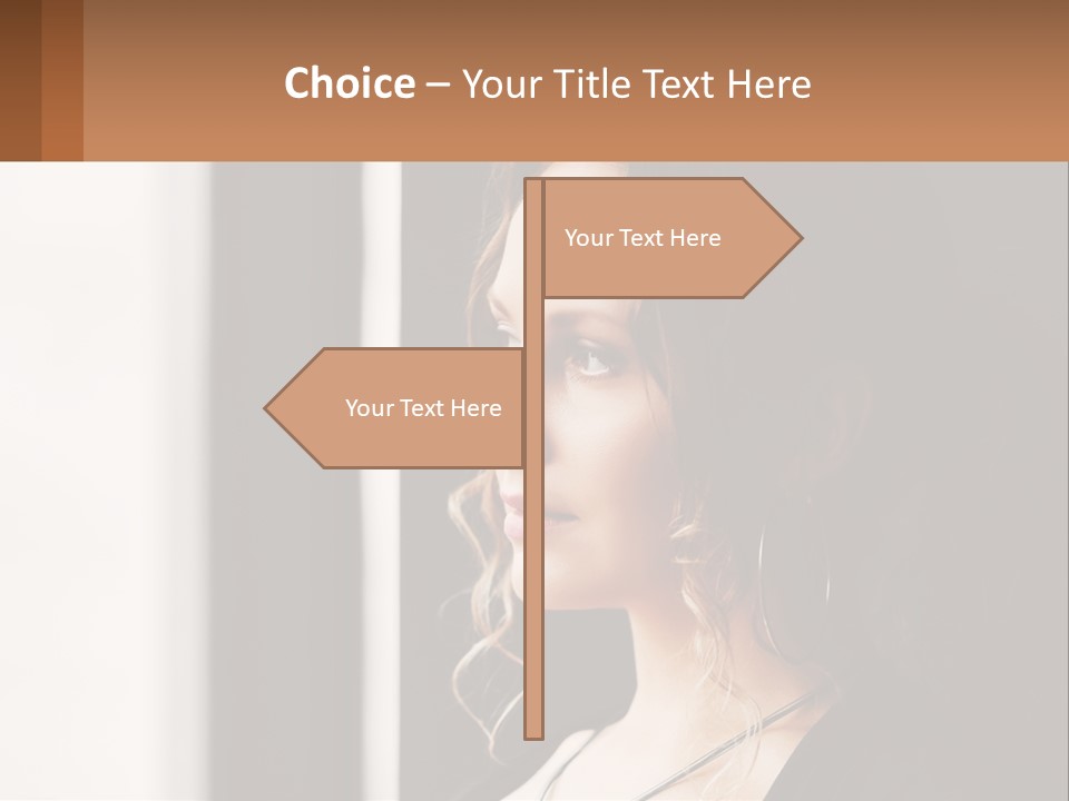 A Woman Looking Out A Window With A Brown Background PowerPoint Template