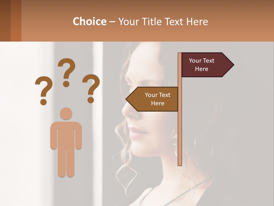 A Woman Looking Out A Window With A Brown Background PowerPoint Template