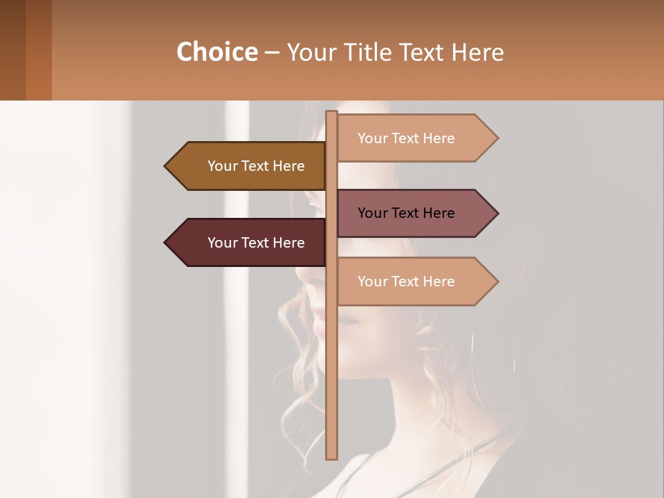 A Woman Looking Out A Window With A Brown Background PowerPoint Template