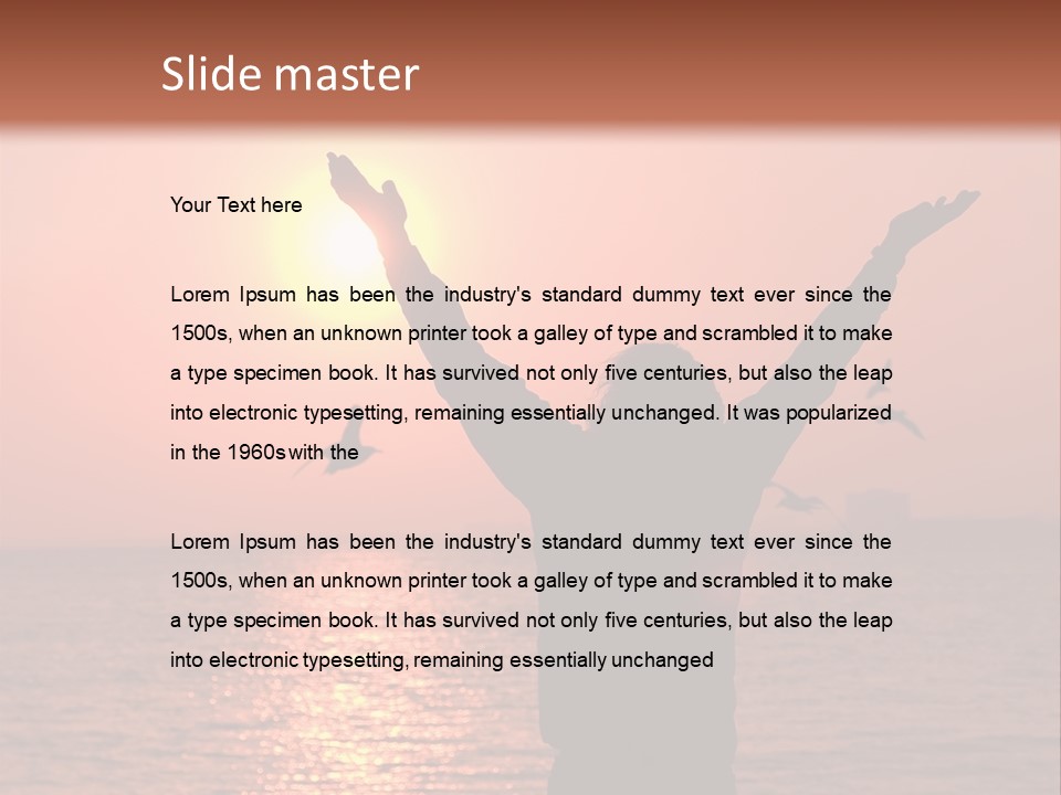 A Person Standing On A Beach With Their Arms In The Air PowerPoint Template