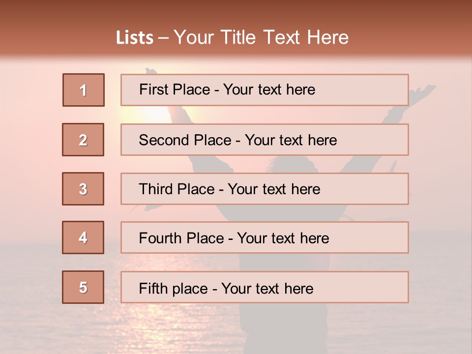 A Person Standing On A Beach With Their Arms In The Air PowerPoint Template