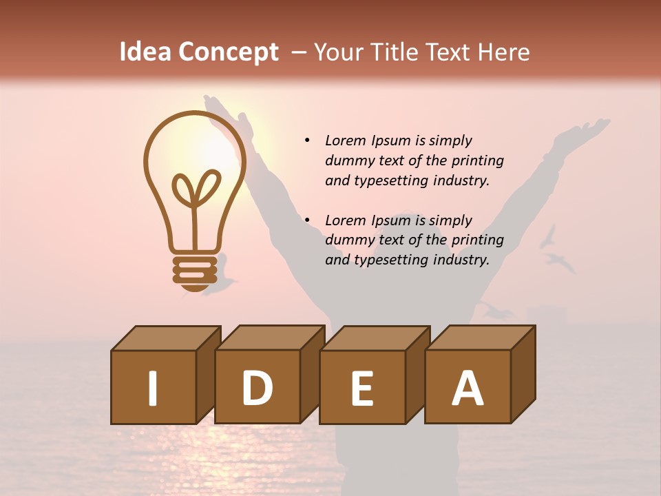 A Person Standing On A Beach With Their Arms In The Air PowerPoint Template