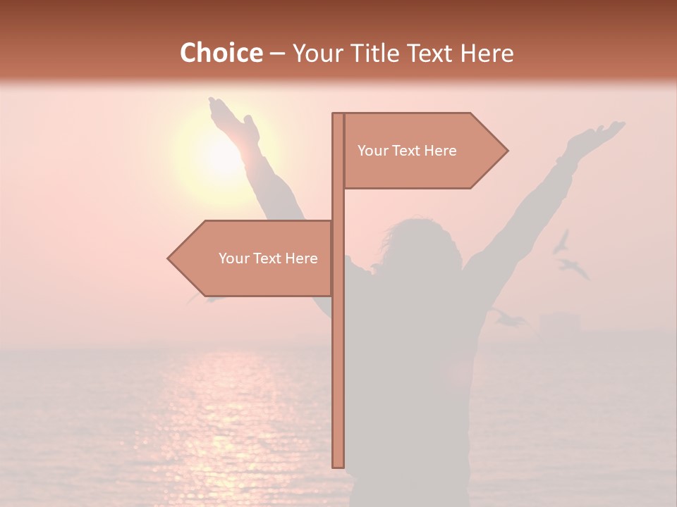 A Person Standing On A Beach With Their Arms In The Air PowerPoint Template