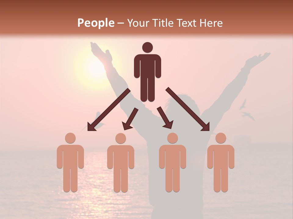 A Person Standing On A Beach With Their Arms In The Air PowerPoint Template