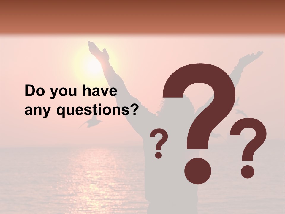 A Person Standing On A Beach With Their Arms In The Air PowerPoint Template