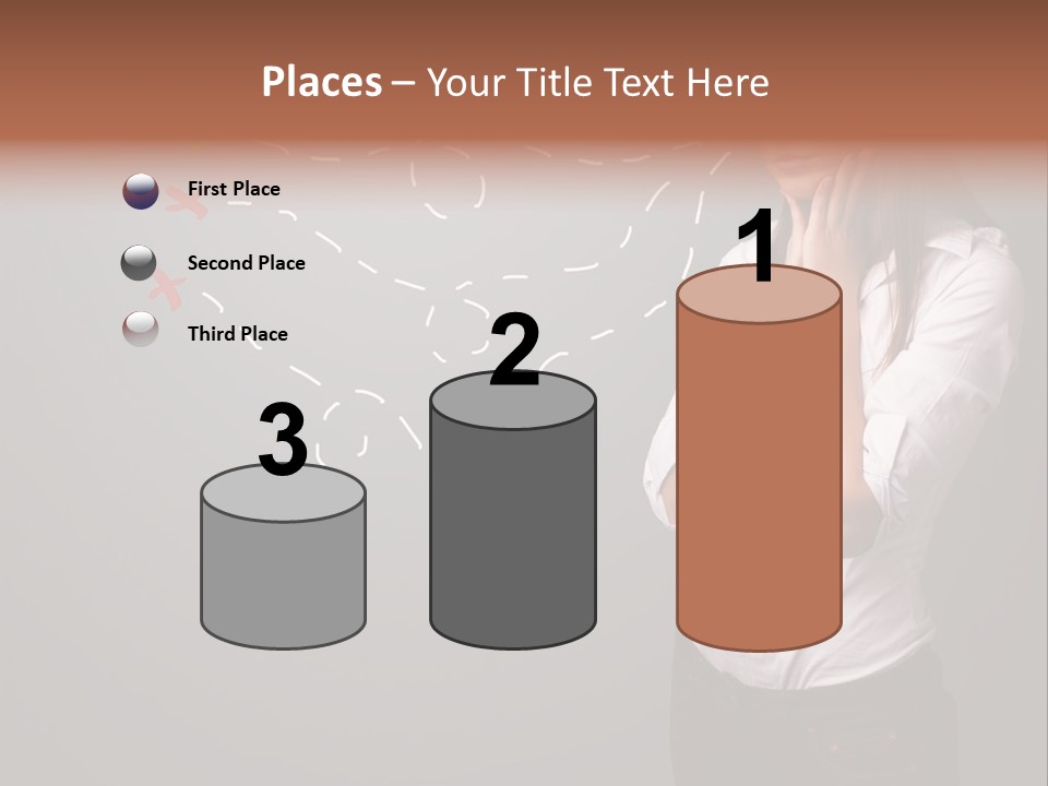 A Woman Standing In Front Of A Gray Wall With Arrows Drawn On It PowerPoint Template