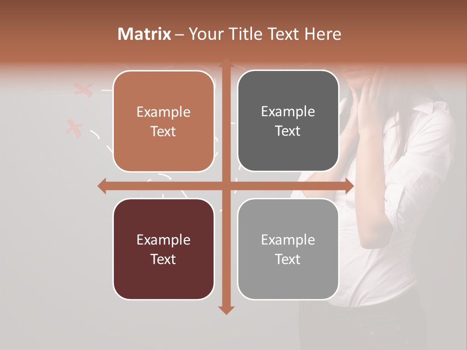 A Woman Standing In Front Of A Gray Wall With Arrows Drawn On It PowerPoint Template