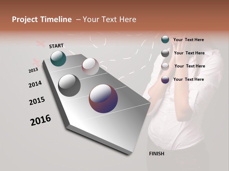 A Woman Standing In Front Of A Gray Wall With Arrows Drawn On It PowerPoint Template