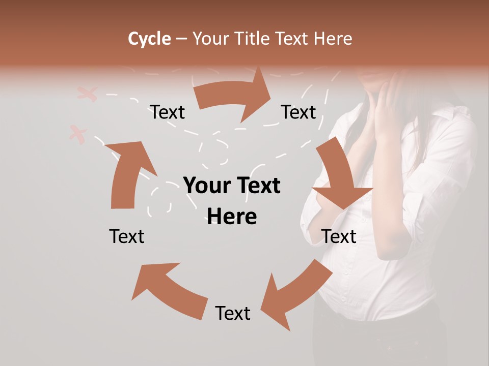 A Woman Standing In Front Of A Gray Wall With Arrows Drawn On It PowerPoint Template