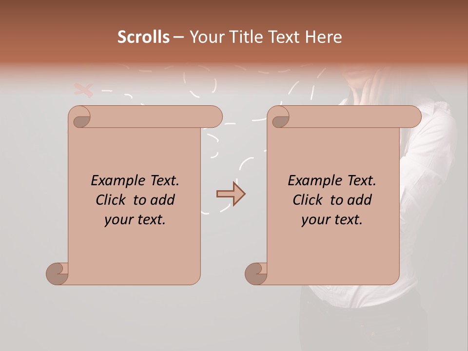 A Woman Standing In Front Of A Gray Wall With Arrows Drawn On It PowerPoint Template