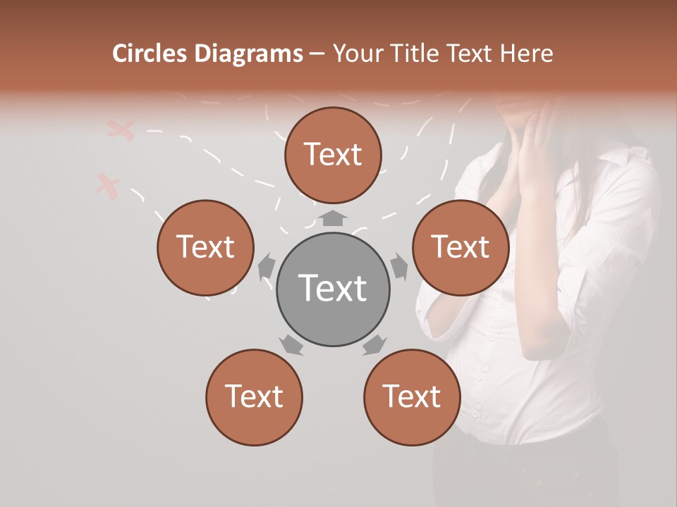 A Woman Standing In Front Of A Gray Wall With Arrows Drawn On It PowerPoint Template