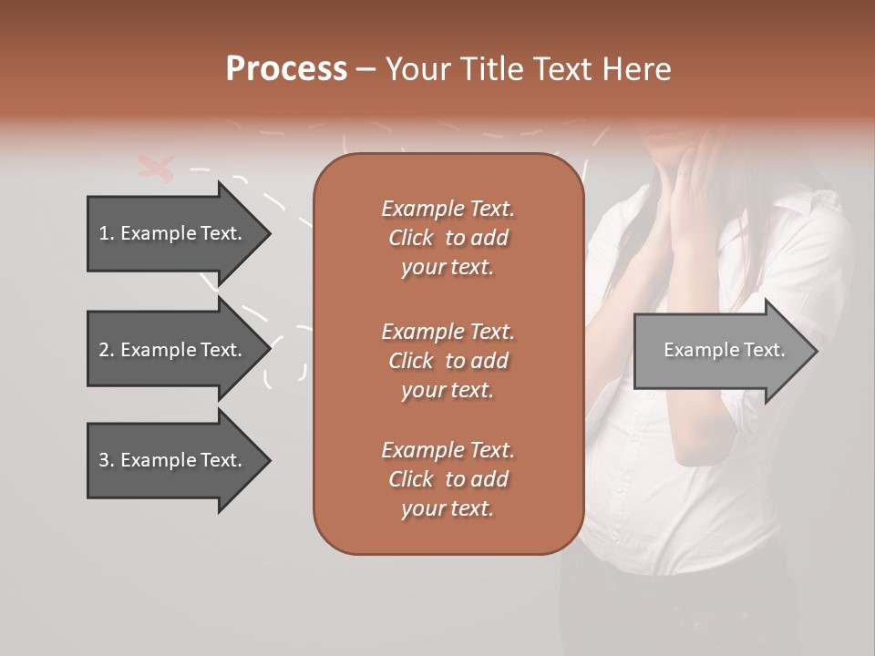 A Woman Standing In Front Of A Gray Wall With Arrows Drawn On It PowerPoint Template