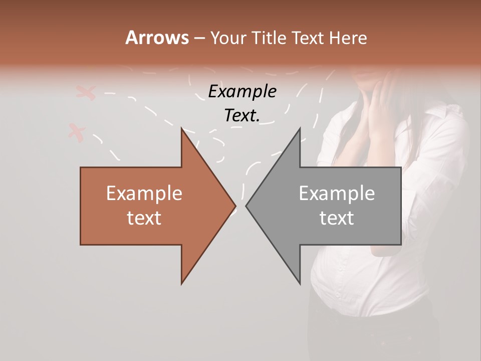A Woman Standing In Front Of A Gray Wall With Arrows Drawn On It PowerPoint Template