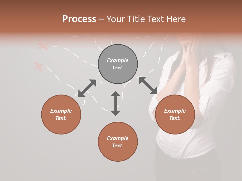 A Woman Standing In Front Of A Gray Wall With Arrows Drawn On It PowerPoint Template