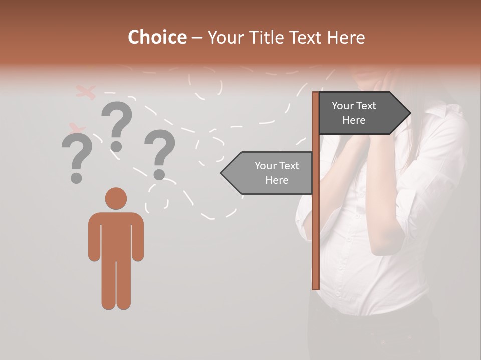 A Woman Standing In Front Of A Gray Wall With Arrows Drawn On It PowerPoint Template