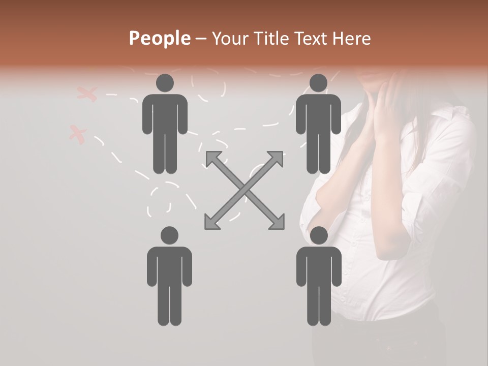 A Woman Standing In Front Of A Gray Wall With Arrows Drawn On It PowerPoint Template