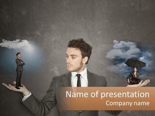 A Man In A Suit Holding A Black Umbrella PowerPoint Template