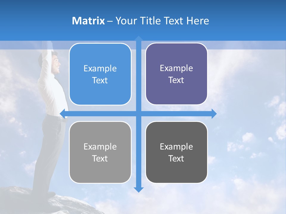 A Man Standing On Top Of A Rock With His Arms In The Air PowerPoint Template