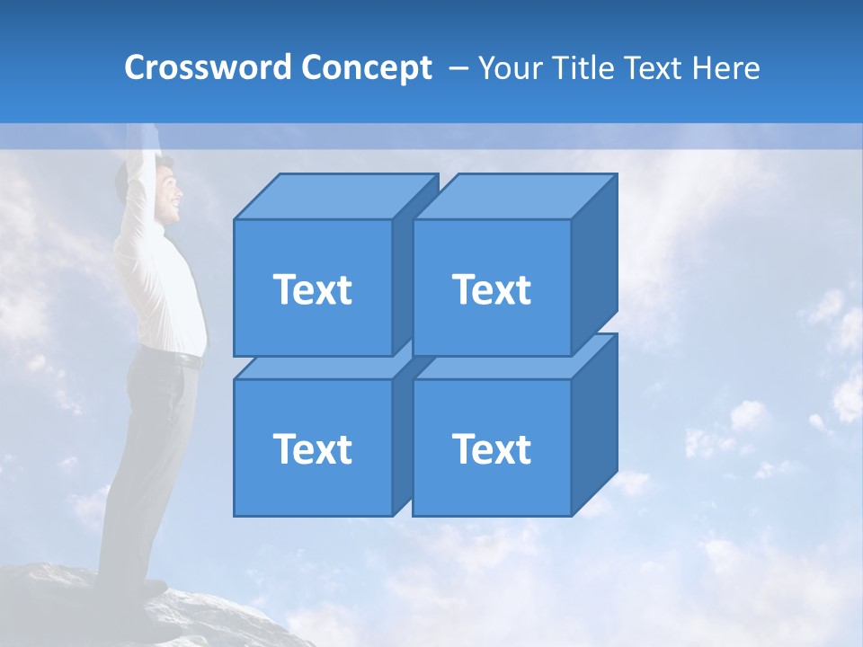 A Man Standing On Top Of A Rock With His Arms In The Air PowerPoint Template