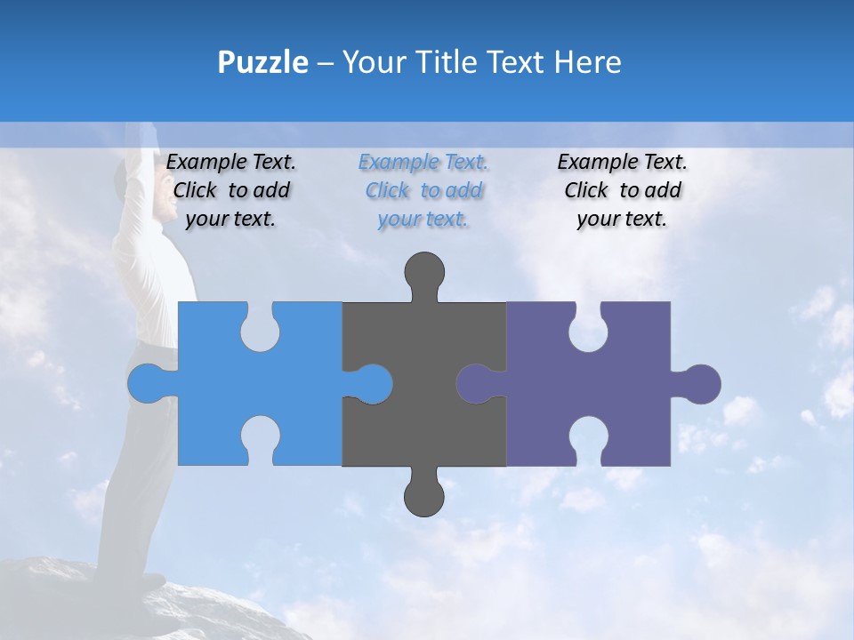 A Man Standing On Top Of A Rock With His Arms In The Air PowerPoint Template