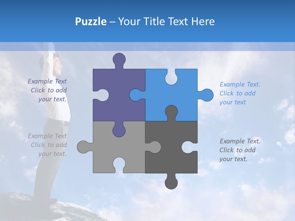 A Man Standing On Top Of A Rock With His Arms In The Air PowerPoint Template