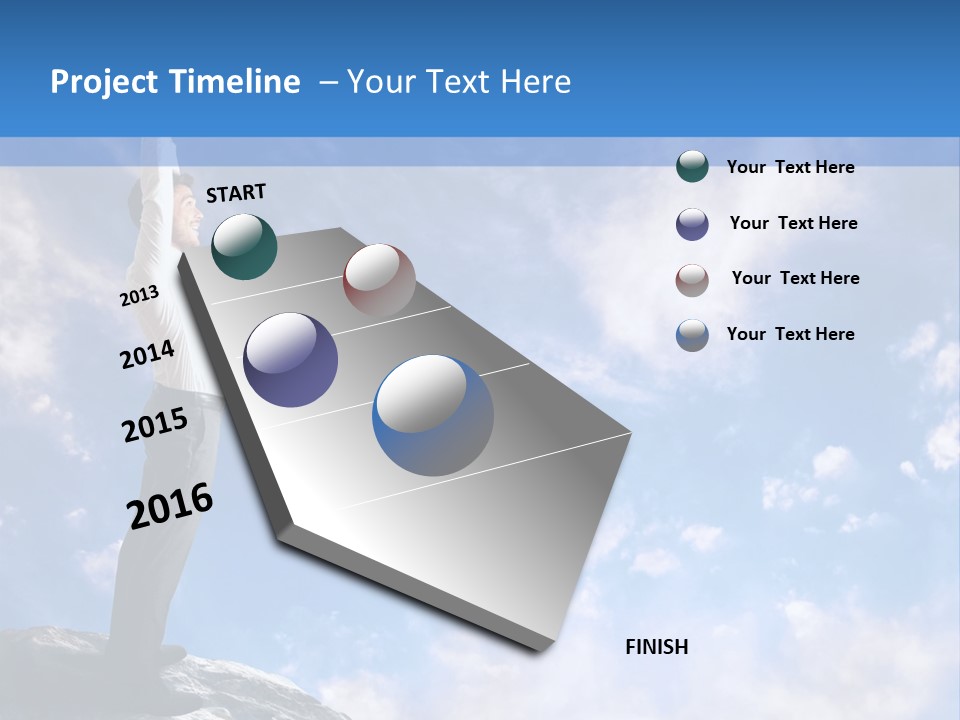 A Man Standing On Top Of A Rock With His Arms In The Air PowerPoint Template