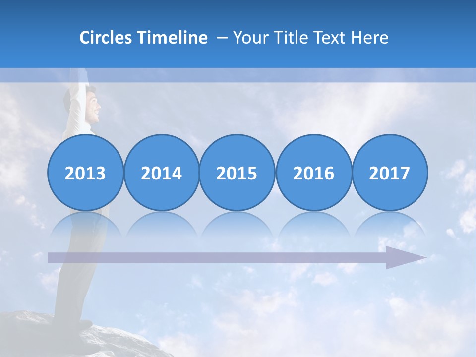 A Man Standing On Top Of A Rock With His Arms In The Air PowerPoint Template