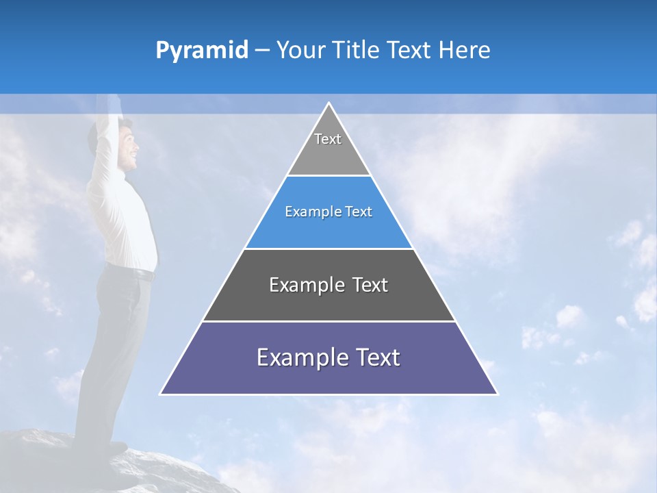 A Man Standing On Top Of A Rock With His Arms In The Air PowerPoint Template