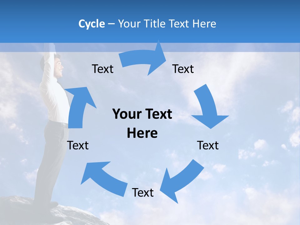 A Man Standing On Top Of A Rock With His Arms In The Air PowerPoint Template