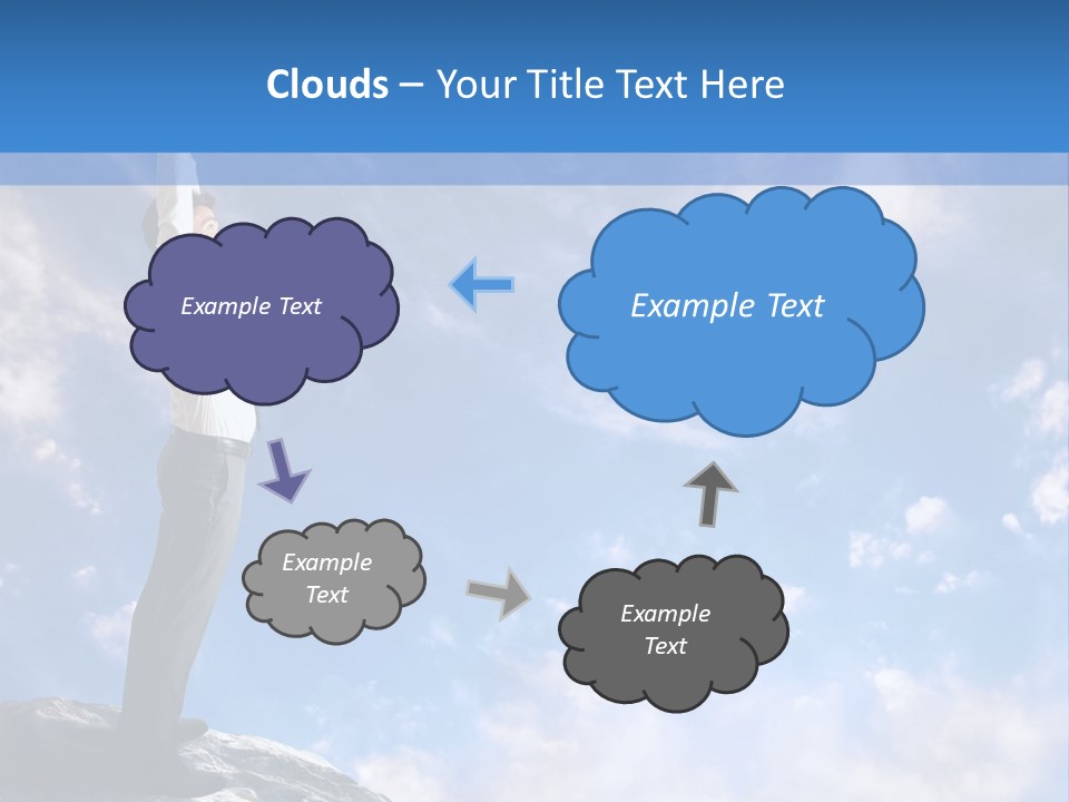 A Man Standing On Top Of A Rock With His Arms In The Air PowerPoint Template
