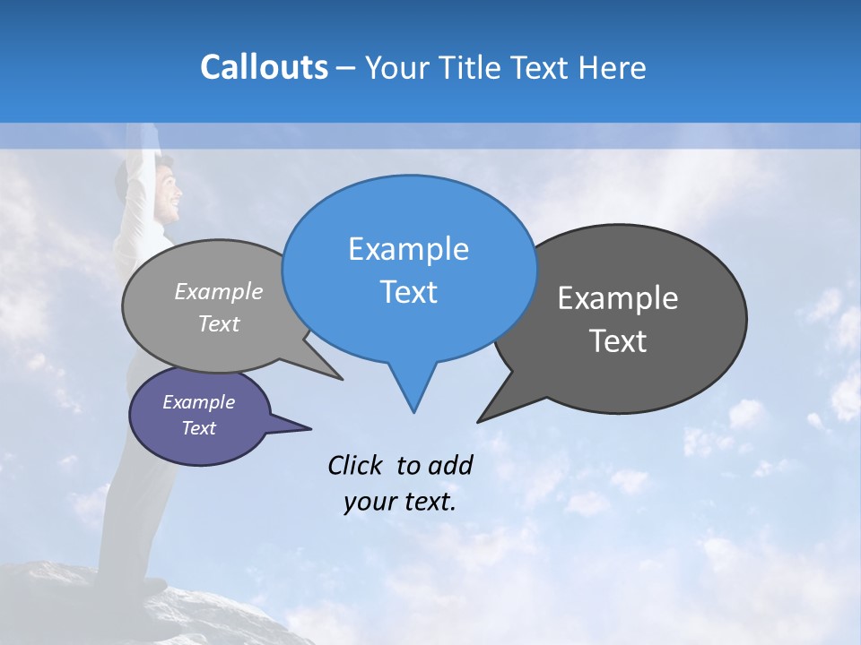 A Man Standing On Top Of A Rock With His Arms In The Air PowerPoint Template