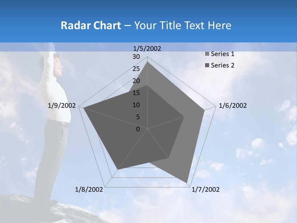 A Man Standing On Top Of A Rock With His Arms In The Air PowerPoint Template